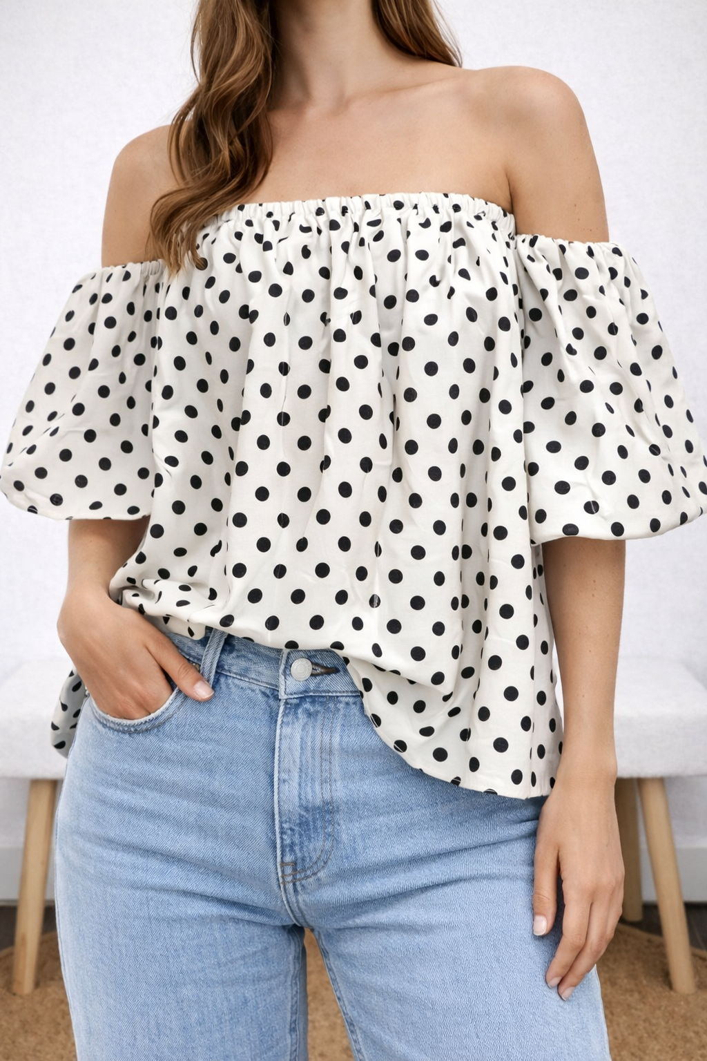 Top Nora polka dots Wit