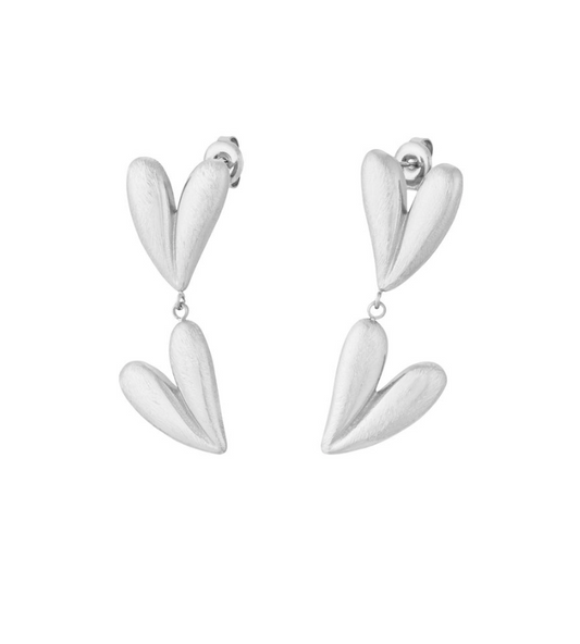 Oorbellen Double heart Zilver