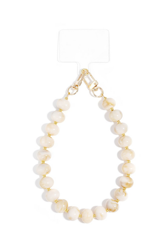 Telefoonkoord beaded off-white